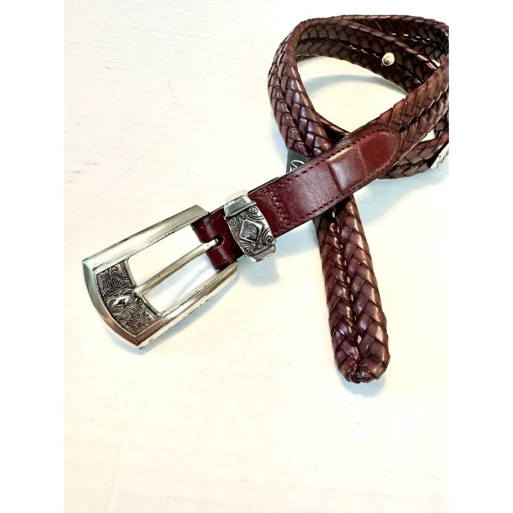 Brighton Brown Woven Leather with Silver Conchos Women’s Belt 28 / S Western